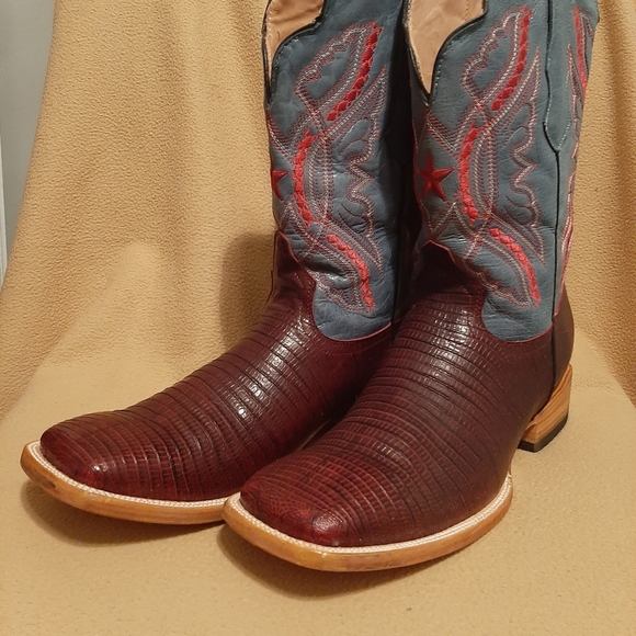 Men's Lizard Print Square Toe Cowboy Boots - Picture 4 of 6